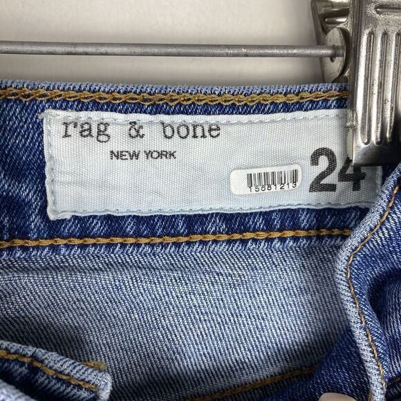 Rag & Bone Harlow Mid Rise Straight Denim Blue Jeans Size 24 DAMAGE - Picture 6 of 8